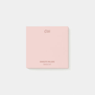 Monogram Chic Modern Minimalist Pastel Ljus rosa  Post-it Block