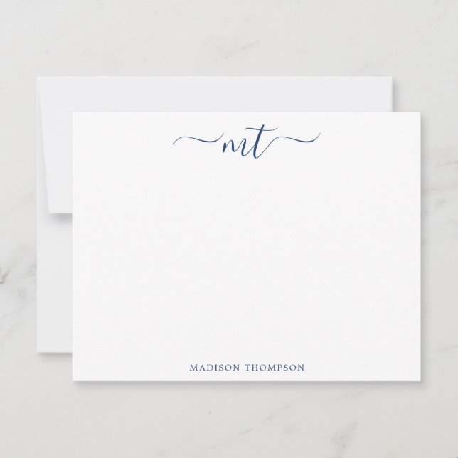 Monogram Chic Navy Blue Personlig Stationery Anteckningskort (Framsida)