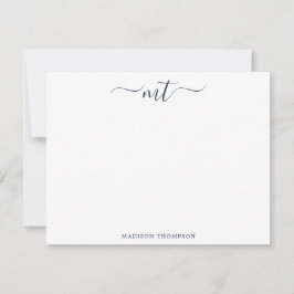Monogram Chic Navy Blue Personlig Stationery Anteckningskort