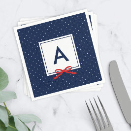Monogram Chic Red Ribbon Blue Polka Dot Mönster Pappersservett