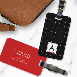 Monogram Chic Red Ribbon Polka Dot Black Bagagebricka