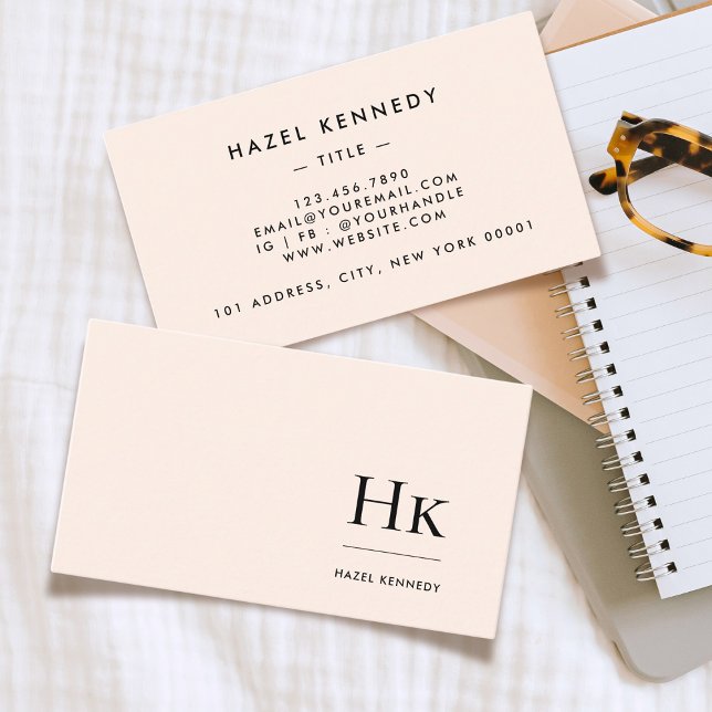 Monogram | Chic  Rosa Enkel Elegant Klassisk Visitkort (Skapare uppladdad)