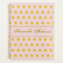 Monogram Chic Rosa Guld Namn Polka Dot Planner
