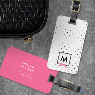 Monogram Chic Rosa Ribbon Polka Dot Luggage Tag Bagagebricka