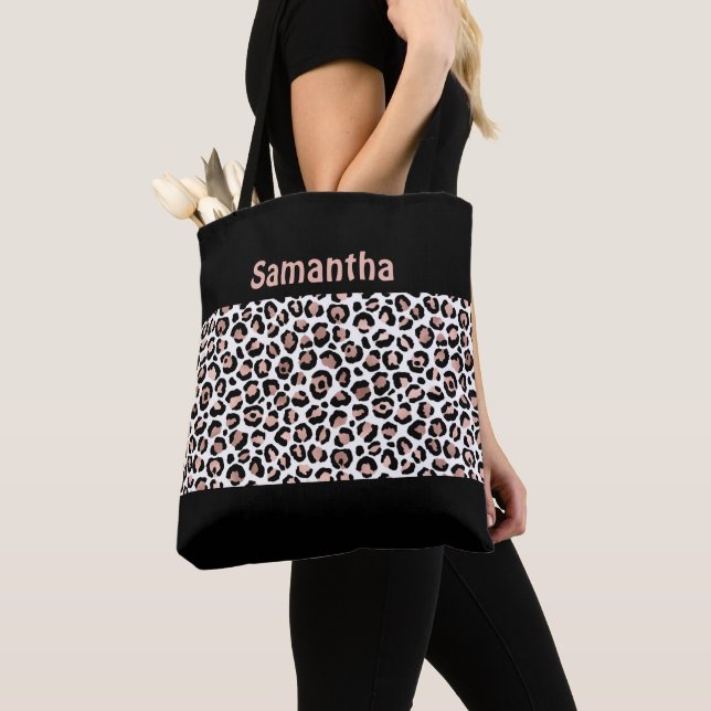 Monogram Chic Roséguld och Svart Leopardsmink  Tygkasse (Närbild)