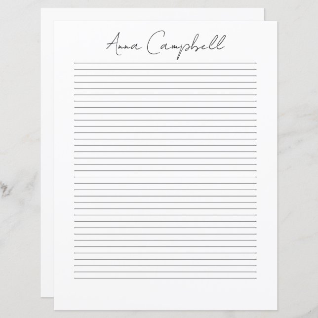 Monogram Chic Script Name Stationery Paper (Fram/baksida)