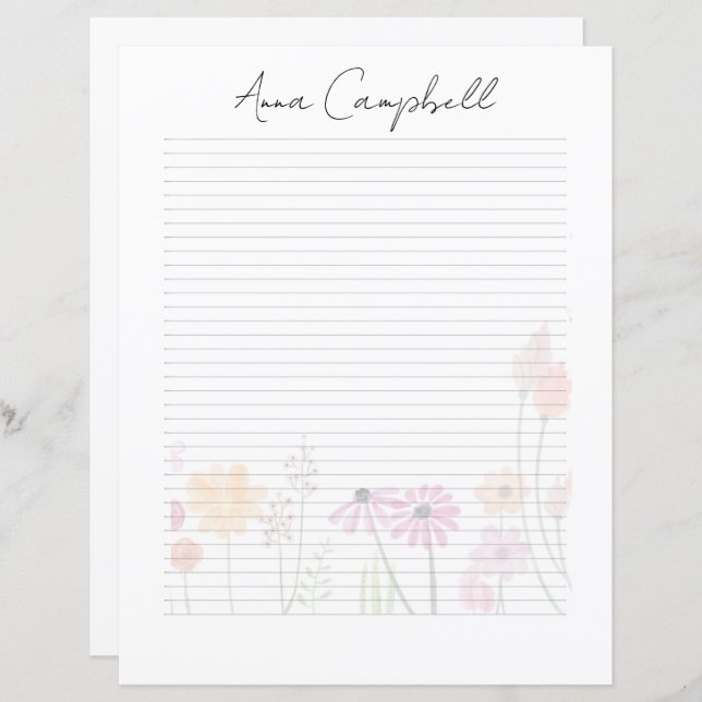 Monogram Chic Script Name Stationery Paper (Fram/baksida)