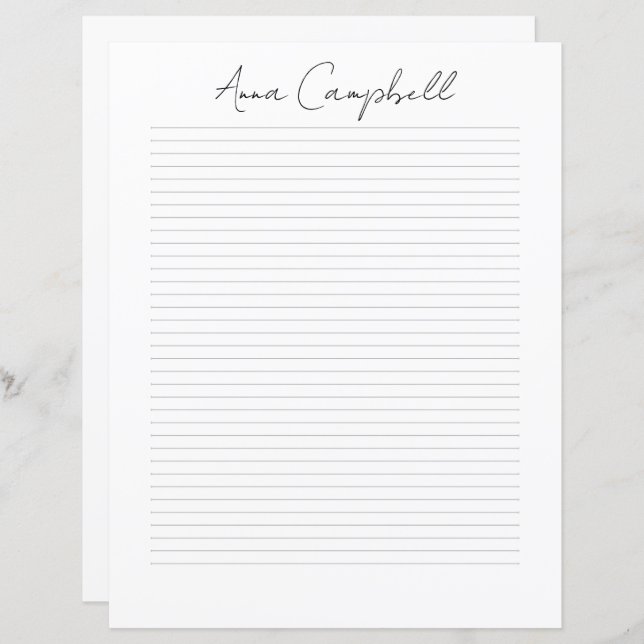 Monogram Chic Script Name Stationery Paper (Fram/baksida)