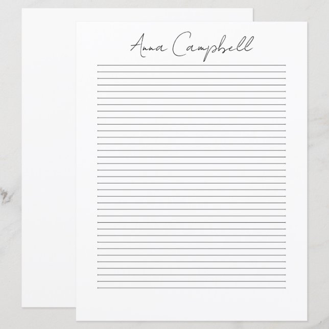 Monogram Chic Script Namn Brevpapper (Fram/baksida)