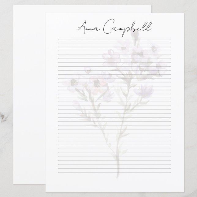 Monogram Chic Script Namn Brevpapper (Fram/baksida)