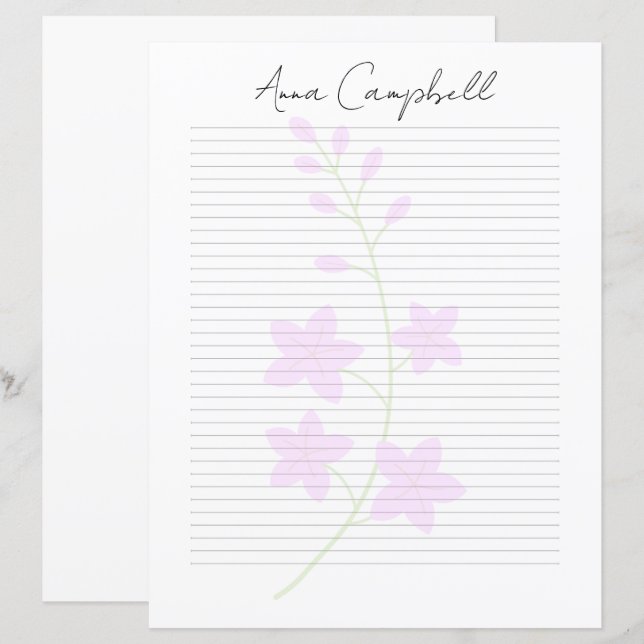 Monogram Chic Script Namn Brevpapper (Fram/baksida)