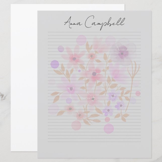 Monogram Chic Script Namn Brevpapper (Fram/baksida)