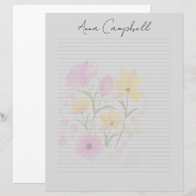 Monogram Chic Script Namn Brevpapper (Fram/baksida)