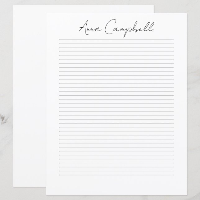 Monogram Chic Script Namn Brevpapper (Fram/baksida)