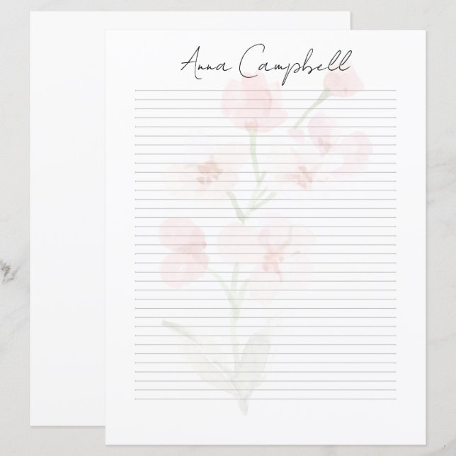 Monogram Chic Script Namn Brevpapper (Fram/baksida)