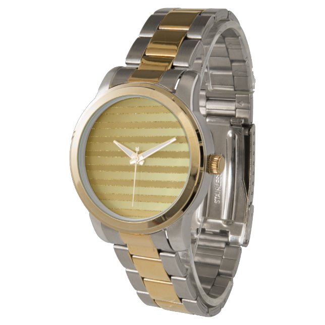 Monogram Chic stripe Guld Glitter Manar Armbandsur (Vinklad)
