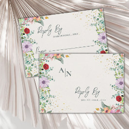 Monogram Chic Watercolor Wildblomma Blommigt Bröll OSA Kort