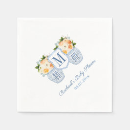 Monogram Chinoiserie Autumn Flowers Baby Shower Pappersservett