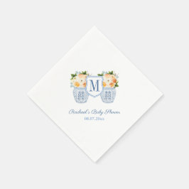 Monogram Chinoiserie Autumn Flowers Baby Shower Pappersservett
