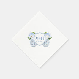 Monogram Chinoiserie Chic Blue och White Bröllop Pappersservett