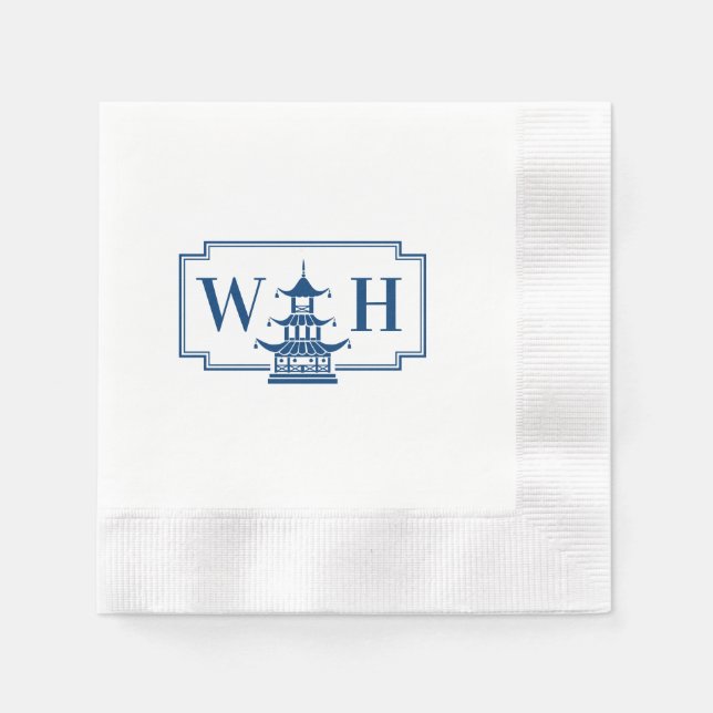 Monogram Chinoiserie Pagoda i Navy Napkins Pappersservett (Framsidan)