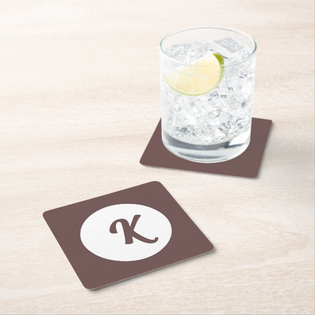 Monogram choklad plommon och vit underlägg papper kvadrat (Insitu)