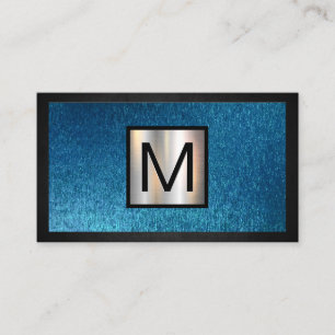 Monogram Chrome Metallisk Banner Blå Textur Visitkort