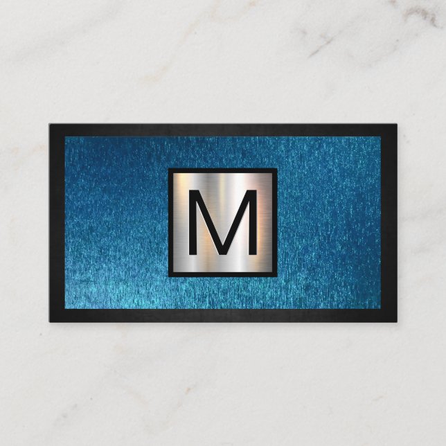 Monogram Chrome Metallisk Banner | Blå Textur Visitkort (Framsida)