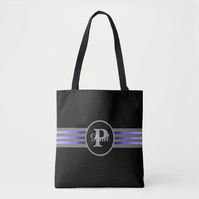 Monogram Circle Silhouette Black och Grått Rand Tygkasse (Framsida)
