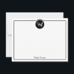 Monogram Circle Trendig Script Girlig Anteckningskort<br><div class="desc">Den söta designen har en enkel ram med en cirkel högst upp som innehåller en monogram-initial och plats för ett namn/text längst ned. Klicka på knappen Anpassa om du vill justera designelementen och/eller ytterligare ändra texten! Variationer av denna design, ytterligare färger samt matchande produkter finns tillgängliga i vår butik, zazzle.com/store/doodlelulu....</div>