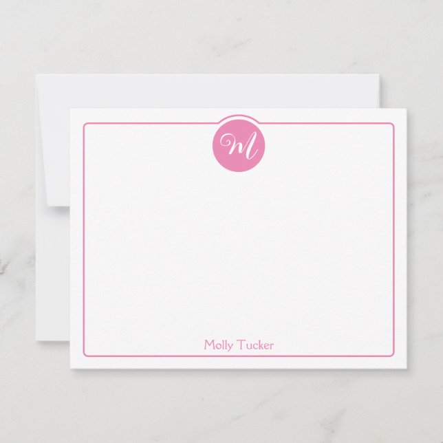 Monogram Circle Trendig Skrift Tjejig Anteckningskort (Framsida)