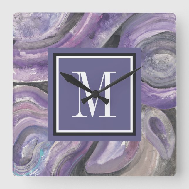 Monogram | cirklar regnar fyrkantig klocka (Framsida)