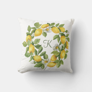 Monogram Citroner Krans Grön Gul Kudde