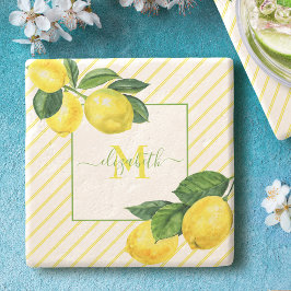 Monogram citrons akvarellränder rustik lantlig sti stenunderlägg