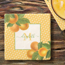 Monogram citrus apelsiner akvarell prickar rustik