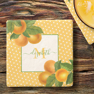 Monogram citrus apelsiner akvarell prickar rustik stenunderlägg