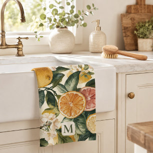 Monogram Citrus Bloom Mönster Husuppvärmningsprese Kökshandduk