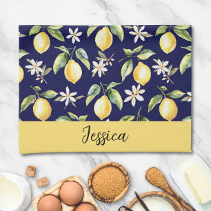 Monogram Citrus Citron Frukt Botanisk Mönster Kökshandduk