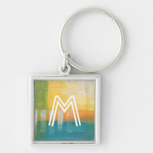 Monogram  Citrus Fält I Fyrkantig Silverfärgad Nyckelring