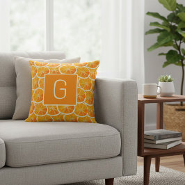Monogram Citrus Orange Slice Throw Pillow Kudde