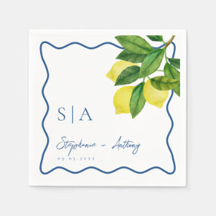 Monogram citrusfrukter, blåvåg Gräns Bröllop Pappersservett