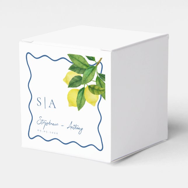 Monogram citrusfrukter, blåvåg Gräns Bröllop Presentaskar (Framsidan Sidan)