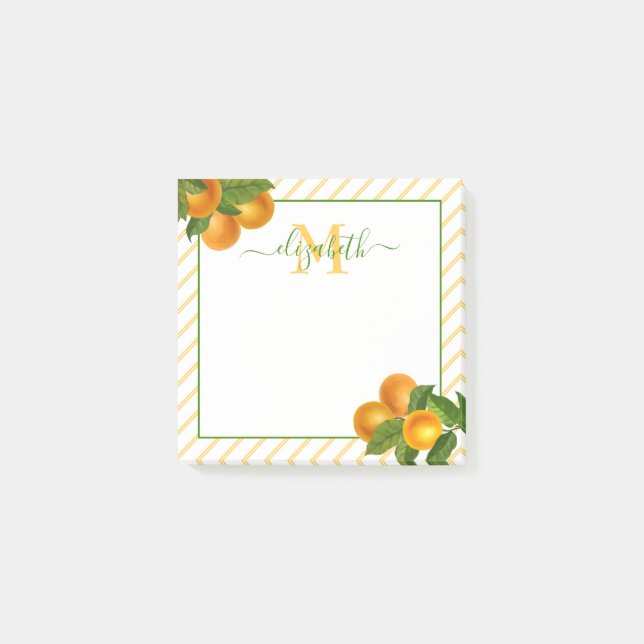 Monogram citrusfrukter orangar rand, rustik vatten post-it block (Framsida)