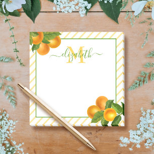 Monogram citrusfrukter orangar rand, rustik vatten post-it block