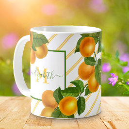 Monogram citrusfrukter orangar vattenfärg rand rus kaffemugg