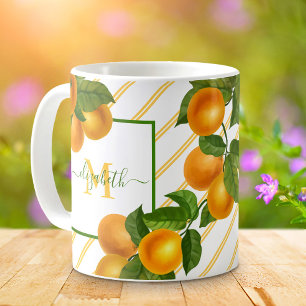 Monogram citrusfrukter orangar vattenfärg rand rus kaffemugg