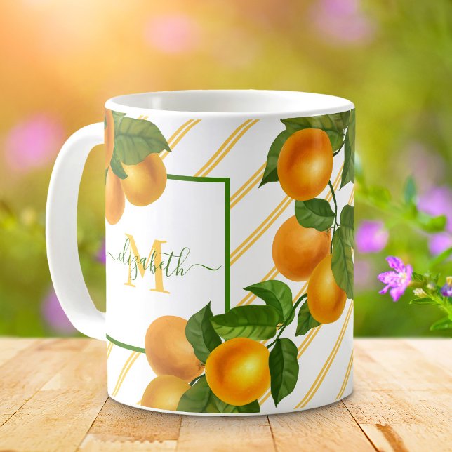 Monogram citrusfrukter orangar vattenfärg rand rus kaffemugg (Skapare uppladdad)
