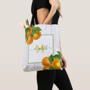 Monogram citrusfrukter orangar, vattenfärgat, rust tygkasse