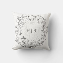 Monogram Classic Botanical Blommigt Bröllop Kudde