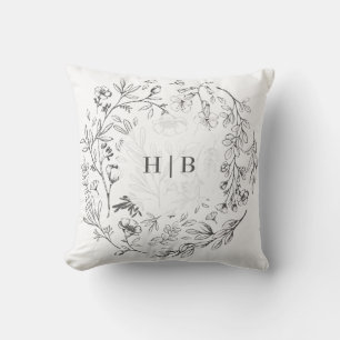 Monogram Classic Botanical Blommigt Bröllop Kudde